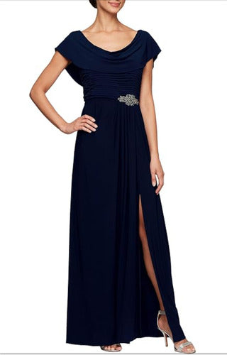 A. Evenings Long Blue Dress with Slit for Party Serenity 3