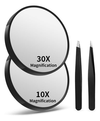 Macaki Magnifying Mirrors 10X and 30X with Suction Cups and Tweezer Set 0