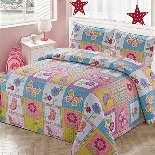 Kids Zone Home Juego De Edredón De Lino Para Niñas Patchwork 0