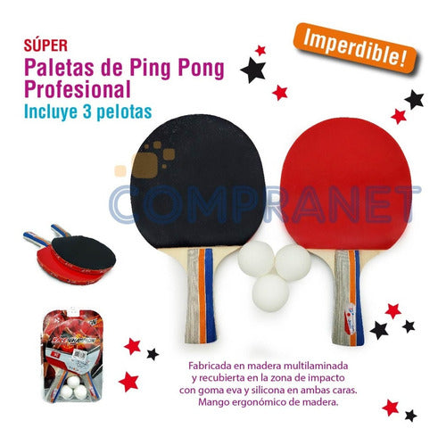 Compranet Professional Table Tennis Paddle with 3 Balls - Model 10877 1