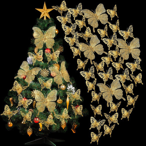 23 Pieces Christmas 3D Butterfly Tree Decor Hollow Butterfly Ornaments for Christmas - Gold 1