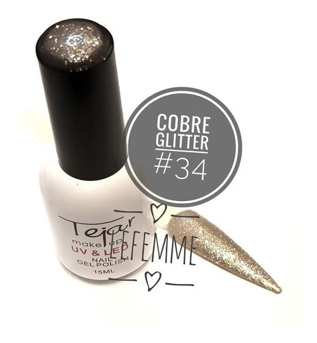 Esmalte Semipermanente N°34 Cobre Glitter Uv/led Tejar Lfme 1