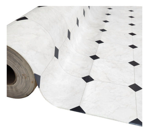 Vinyl Flooring Roll 1.5mm White Ceramic with Black Diamond Design per m² 2