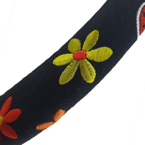 Velvet Embroidered Steering Wheel Cover with Flowers 38cm - Special Offer 1