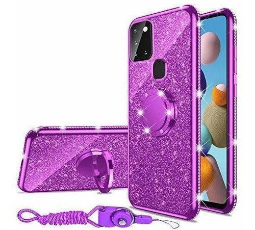 Nancheng Funda Para Samsung Galaxy A21s Con Anillo Brillos Violeta 0