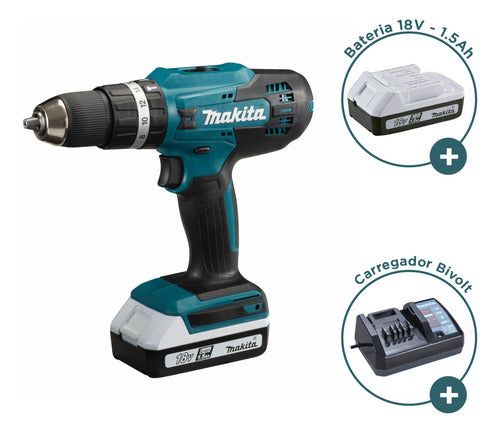 Parafusadeira Furadeira Impacto Hp488dw + Bat +carreg Makita 2