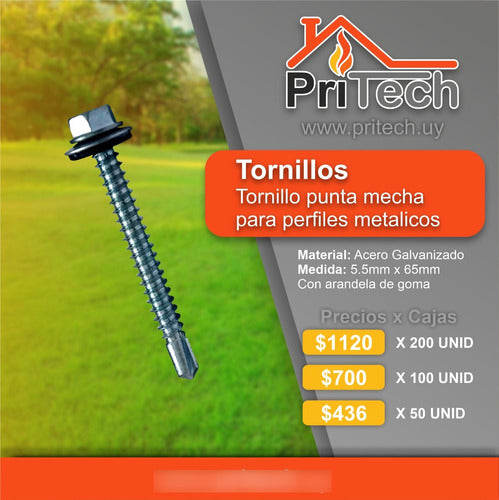 Tornillo Para Techo Chapa C/ Mecha 5.5mm X 65mm 100 Unidades 4