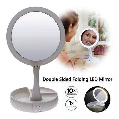 Espejo Led Doble Pila Rebatible Maquillaje Plegable Foldaway 3