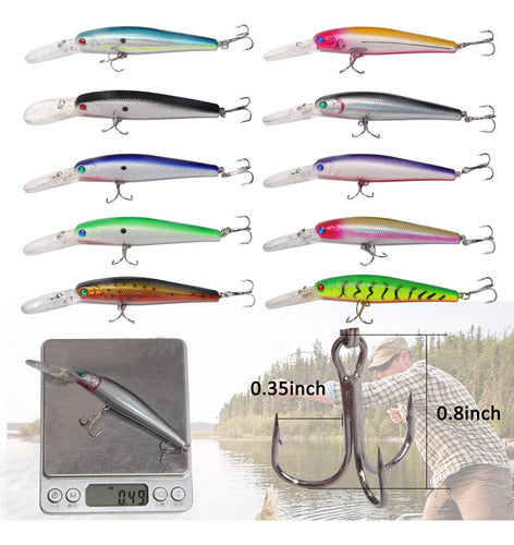 Jshanmei Hard Fishing Lures Bait Set of 10 Pieces 3D Eye Fishing Lures 4