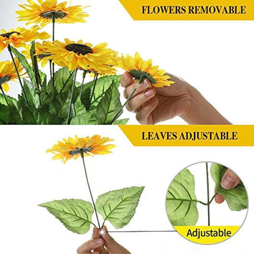 Derblue 2 Pack 15.74'' Ramo De Girasoles Artificiales Con 28 2