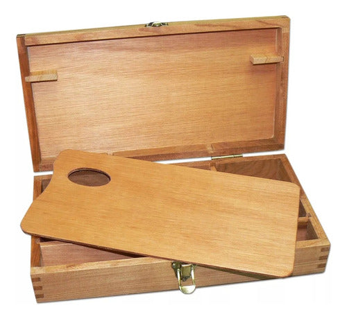 Caja Porta Pinceles Madera Accesorios Paleta Grande Fime 1