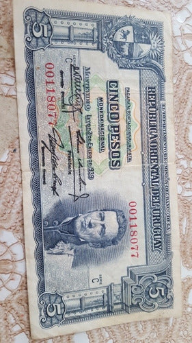 Billete De Uruguay De 5 Pesos De 1939 0