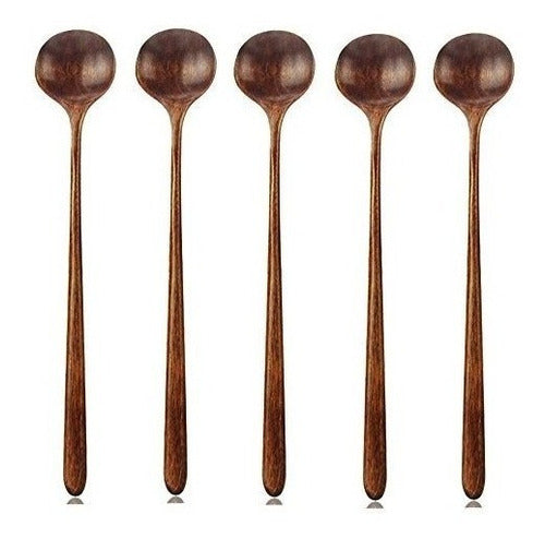 Cuchara Larga De Madera, 4 Piezas Estilo Coreano 10,9 Pulgad 0