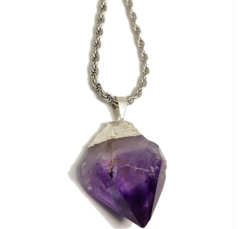 Clematisdeluz Long Necklace Amethyst Gemstone Pendant Surgical Steel 6