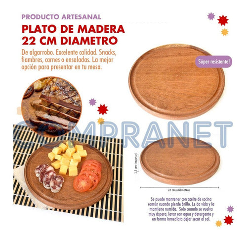 Compranet Wooden Plate for BBQ Algarrobo, 22 cm Diameter, 11593 1