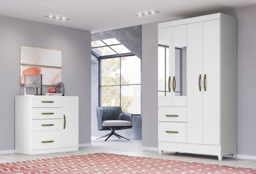 Punto Union Wardrobe with 4 Doors - 111x204x047 Mirrors - Madri Flex 4