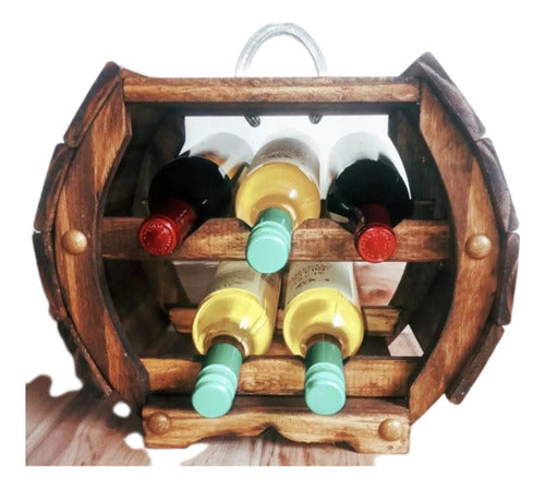 Handcrafted Barrel Style Wooden Wine Rack for 5 Bottles - Campo Style 0