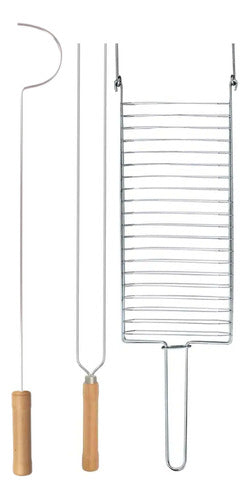 Kit Preparo Churrasco 3pcs Churrasqueira 55cm Cabo Madeira 0