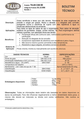 Tilub Cab 00 Graxa Semifluida Para Cabos De Elevação 1kg 2