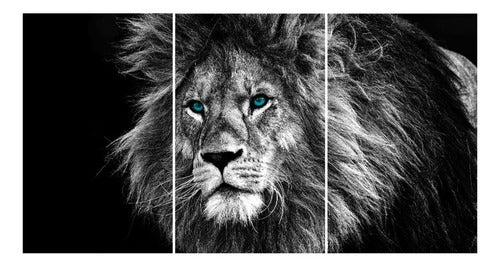 ModaparaTi Modern Triptych Paintings Blue Eyes Lion (150x80 Cm) 1