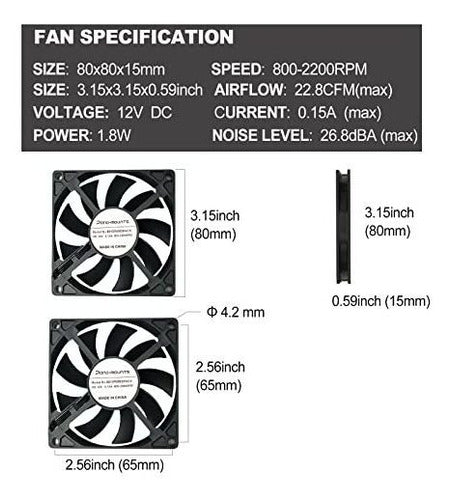 80mm Slim Quiet Computer Fan 12V 80x80x15 800-2200rpm 3-Pack 1