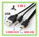 2 Pc Mini Usb A Usb Y 3.5mm Aux Carga Audio Cable Para Altav 4