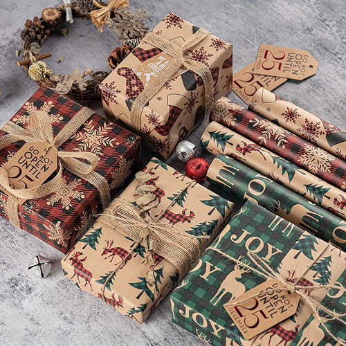 RUSPEPA Christmas Gift Wrapping Paper, Kraft Paper - Checkered Designs 1