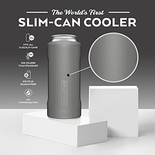 BrüMate Hopsulator Slim Double-Walled Stainless Steel Insulated Can Cooler for 12 Oz Slim Cans (Matte Gray) 1