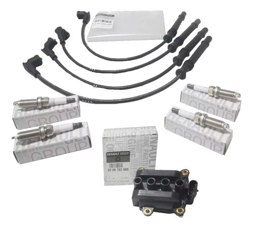 Renault Kit Ignition Coil, Spark Plug Wires, and Spark Plugs for Clio 2 1.2 16V D4F 2