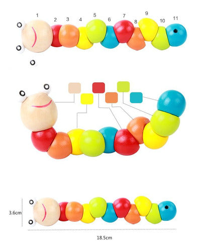 Cubeta Oruga Articulada Juguete De Madera Motricidad Didáctico 5