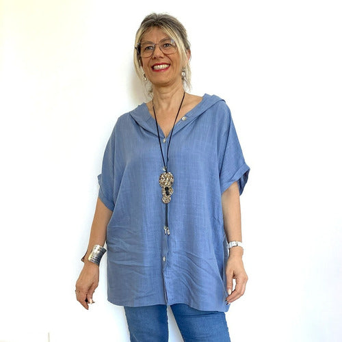 Babilonia Camisa Lino Y Viscosa Sobrecamisa Con Capucha 5