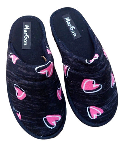 Margon Pantufla Mujer Corazones Love Chinela Acolchado Algodón 3