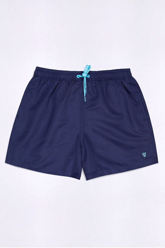 Macowens Short Liso Con Bordado Azul Marino Hombre 07779 5