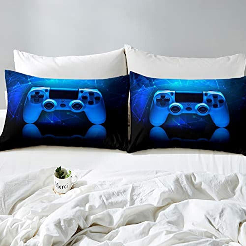 Gamer Comforter Cover Twin Para Niños Kids Blue Handheld Gam 1