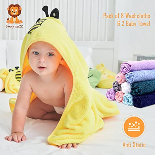 Sunny Zzzzz Hooded Baby Bath Towel and Washcloths Set 1