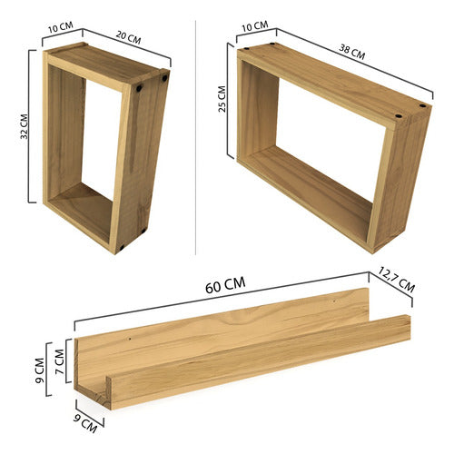 Sajo Modern Organizer Kit: 2 Floating Cube Shelves + 1 60 cm Shelf 4