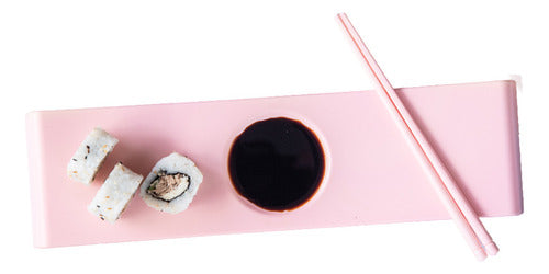 Plato Y Palitos De Sushi Rosa Pastel De 36x10cm 0