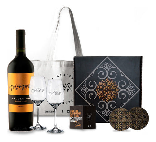 Box Set Vino Rutini Encuentro Copas Transparentes Grabadas 0