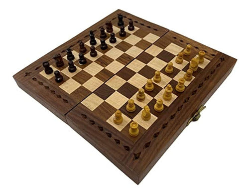 Handmade Wooden Magnetic Chess Set - 8 Inches 0