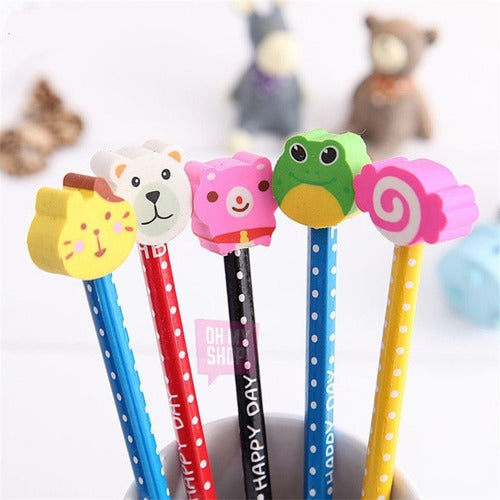 Fun Souvenir Pack of 12 Pencils with Erasers - Assorted Designs 1