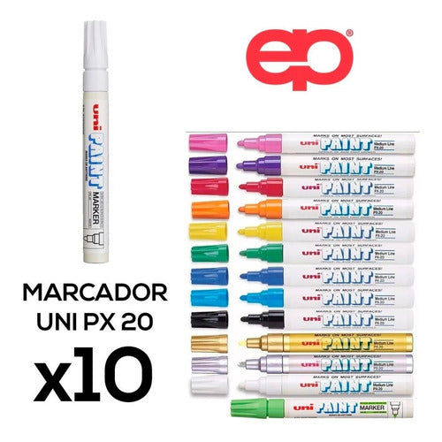 Uni Marcadores Paint Px 20 X 10 Unidades Pintura Al Aceite 1