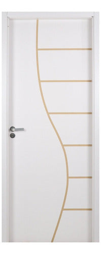 Kit Porta De Madeira Decorada 215x64cm Com Batente De Mdf Wt 0