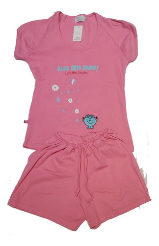 Girl's Summer Pajama Set Luciamendez Solid Color Cotton T-Shirt and Shorts 0