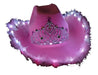 Cowboy Cowgirl LED Light-Up Hat with Feathers and Crown - White or Pink 12