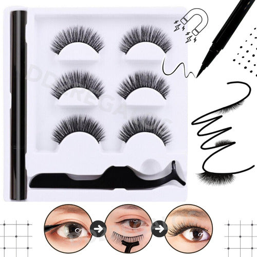 3 Pairs Magnetic Eyelashes + Eyeliner with Magnetic Applicator 1