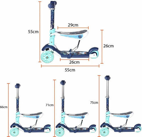 Bipo 2 In 1 Scooter With Seat And Balancing 3 Wheels Lights Adjustable 5