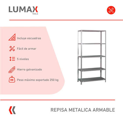 Lumax Metal Shelving Unit 120x45x200 Cm With 5 Shelves 1