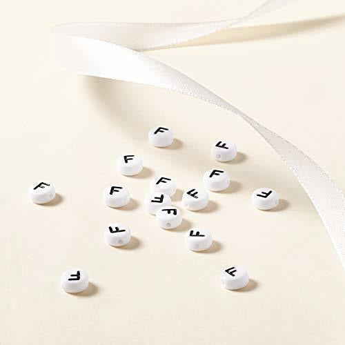 Ph Pandahall White Round Beads with Black Letter F x 100u 7mm 2