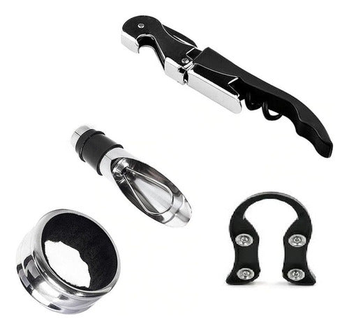 Set Accesorios Para Vino Sacacorcho Tapon Anillo Y Pico 0