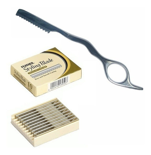 Eurostil Professional Barber Razor + Feather Blades 0